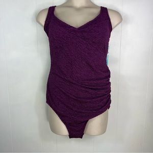 PENBROOKE Krinkle One Piece Purple Eggplant Swimsuit Size 24W